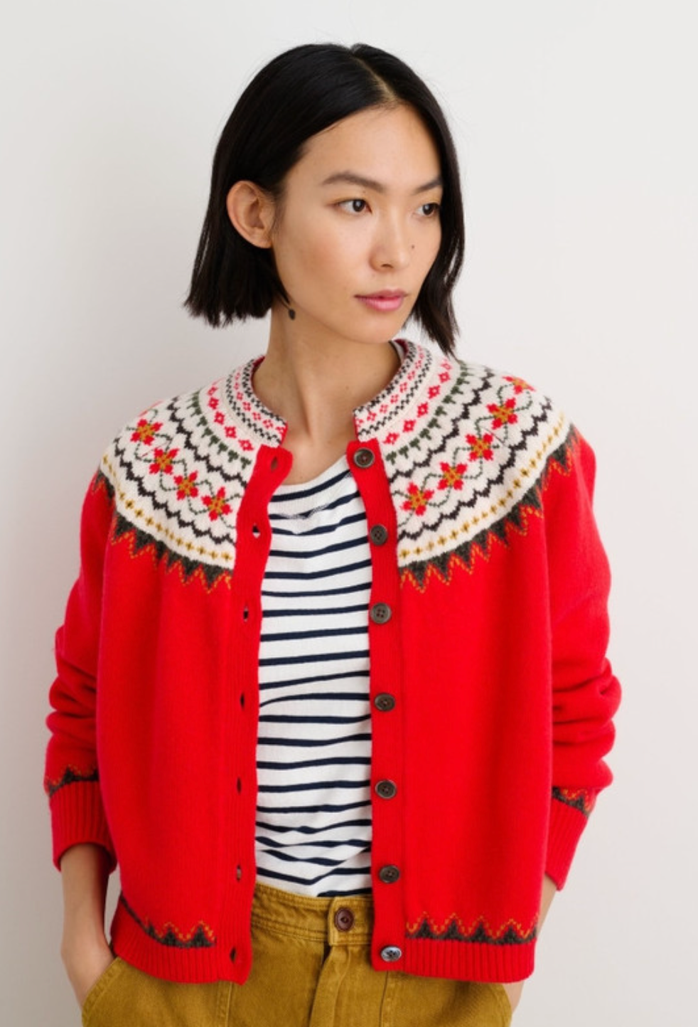 Alex Mill Hilde Fair Isle Red Cardigan size XS