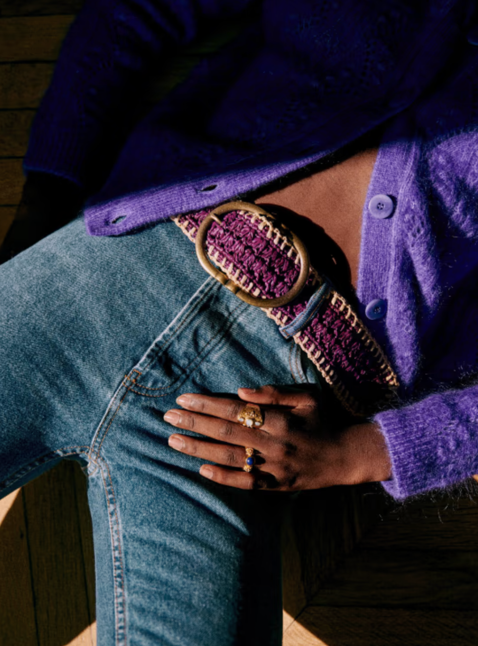 Sezane Fetiche Raffia Belt Violet size 80