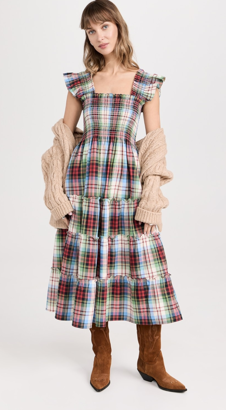 Hill House Ellie Tartan Midi Dress size S