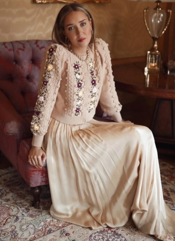 Alice and Olivia Embroidered Kitty Puff Sleeve Cardigan size S