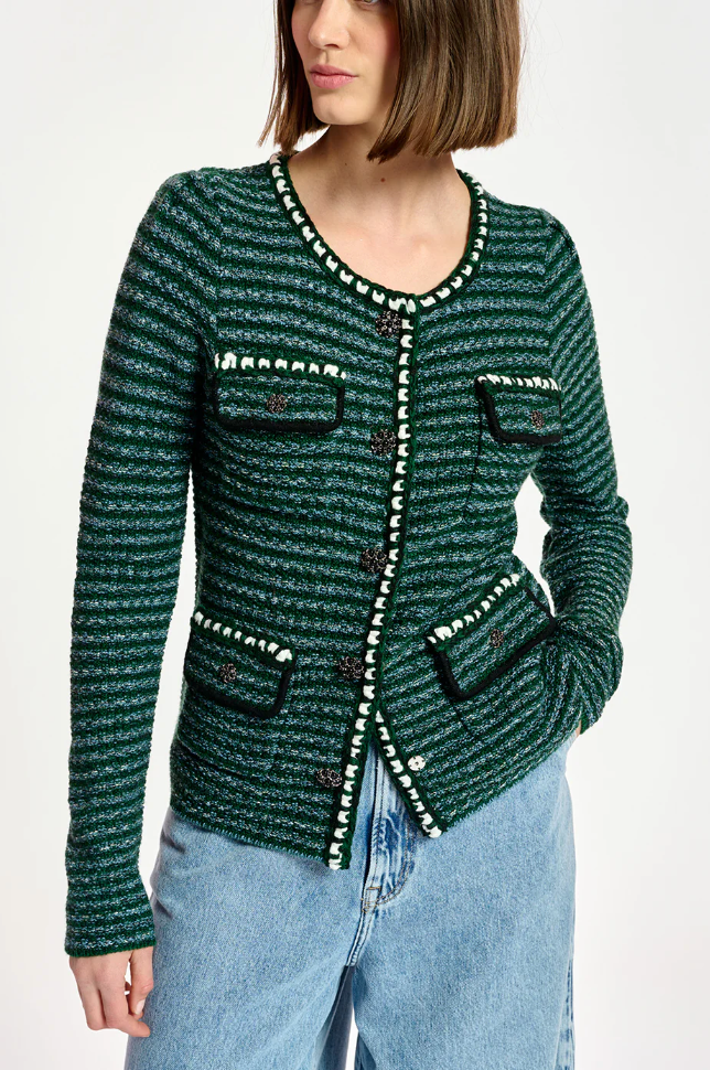 Essentiel Antwerp Dark Green Tweed Cardigan size M