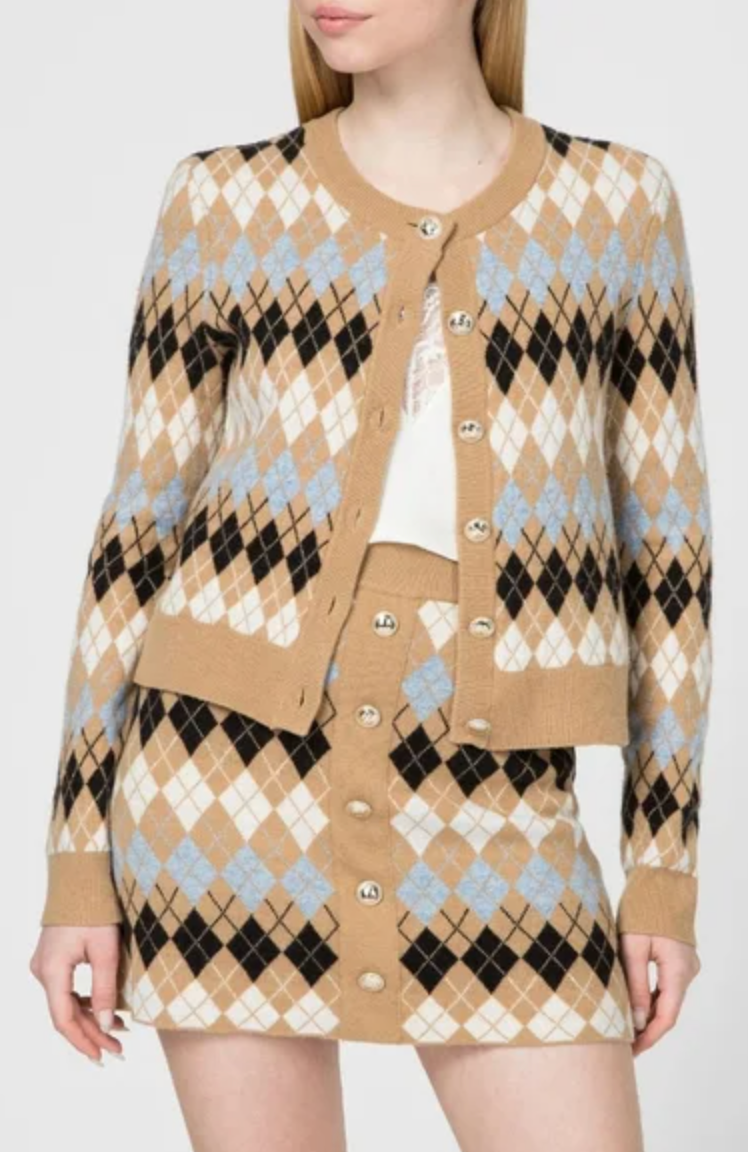 Maje Myra Wool Blend Argyle Cardigan size 2 (M)
