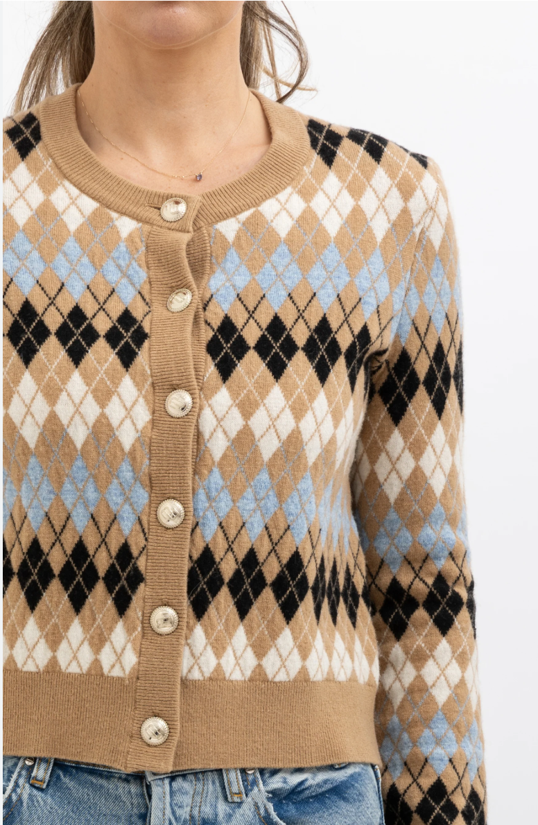 Maje Myra Wool Blend Argyle Cardigan size 2 (M)