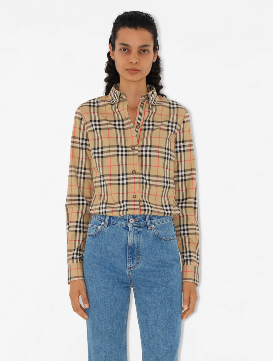 Burberry Check Stretch Cotton Shirt Slim Fit size US 4
