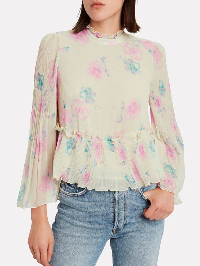 Ganni Pleated Georgette Floral Top size US 4