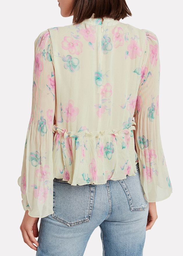 Ganni Pleated Georgette Floral Top size US 4