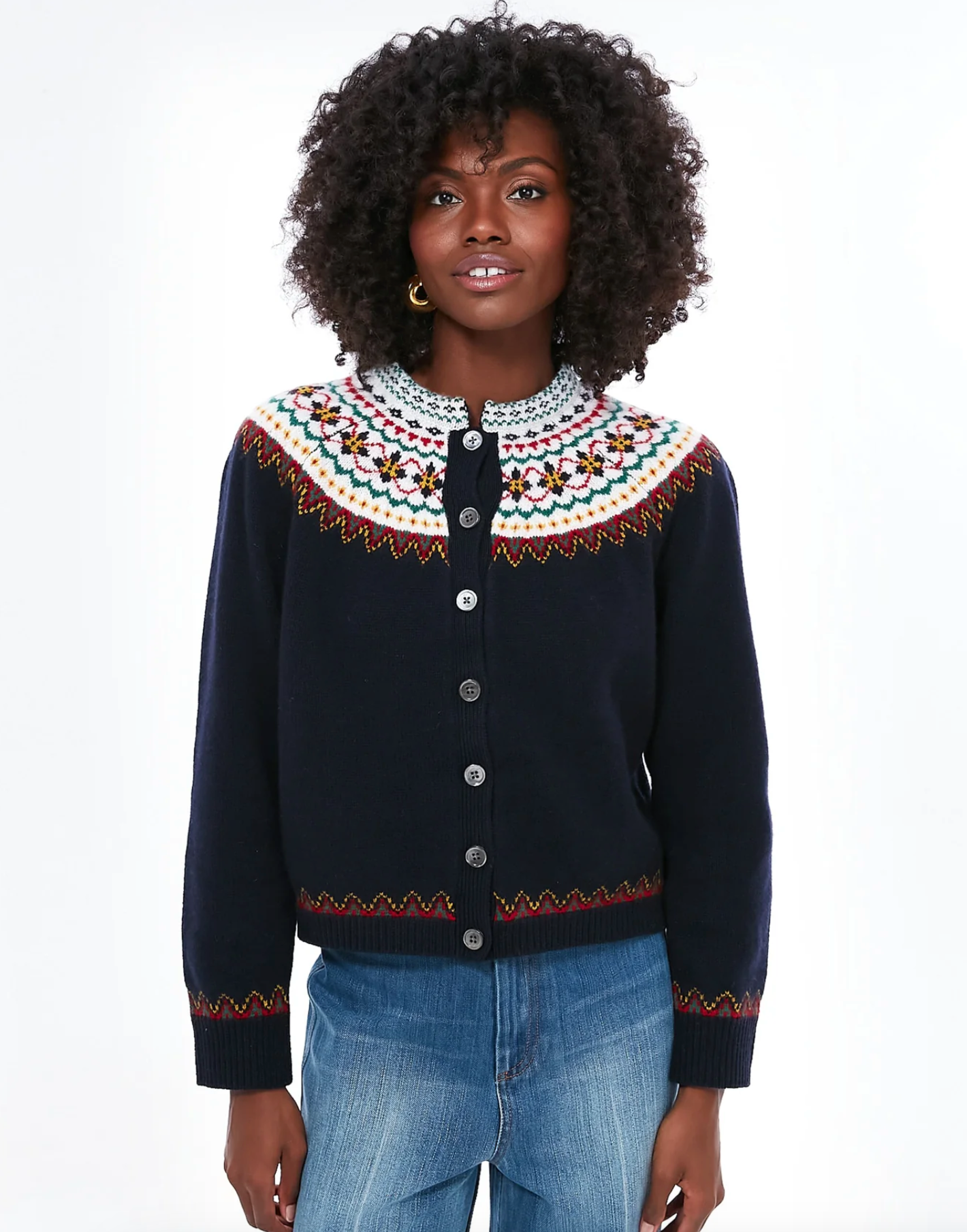 Alex Mill Navy Multi Hilde Fair Isle Cardigan size XS
