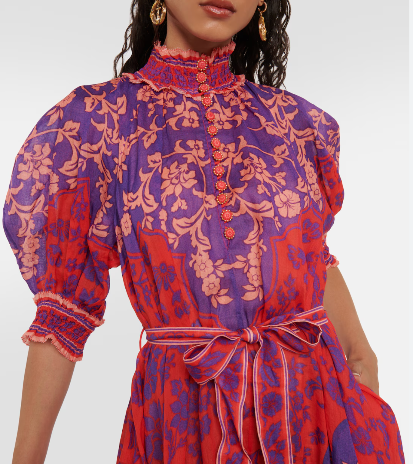 Zimmermann Raie Swing Belted Printed Ramie Maxi Dress size US 8