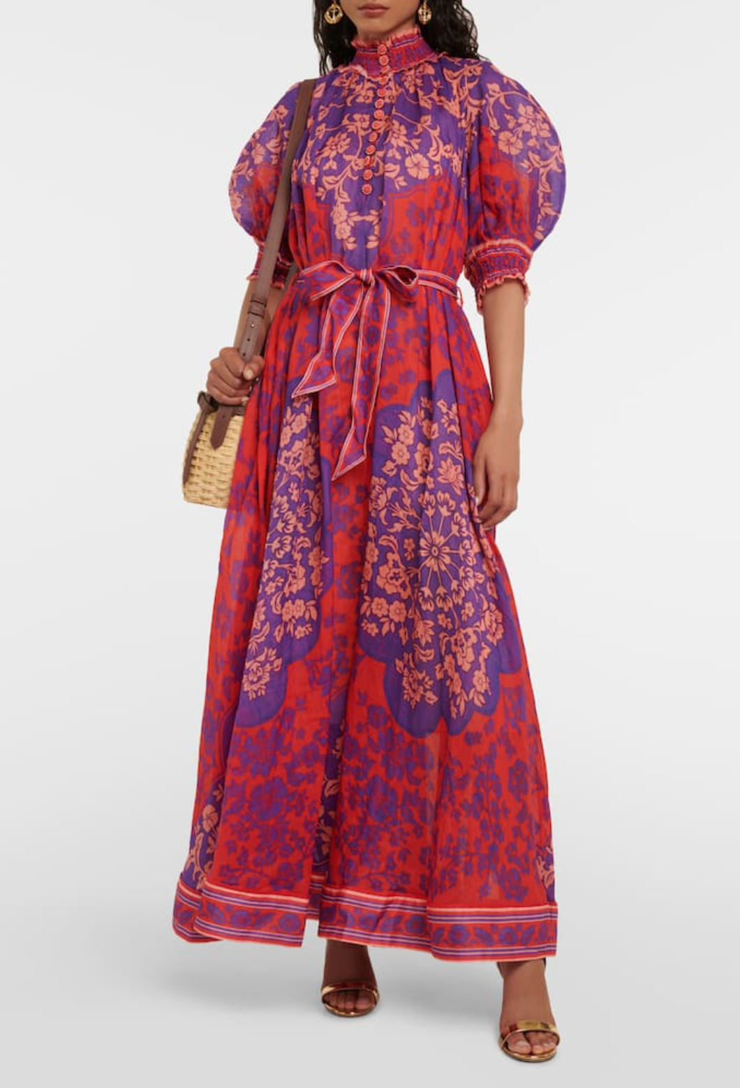 Zimmermann Raie Swing Belted Printed Ramie Maxi Dress size US 8