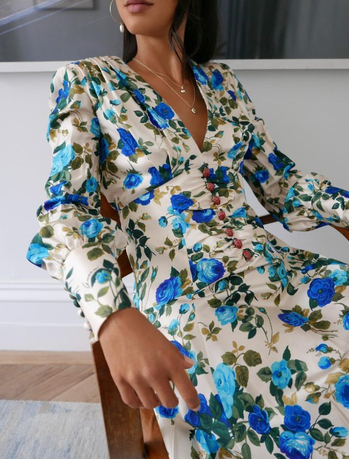 Gucci Rose-print Silk-twill Midi Dress size 40 - US 4