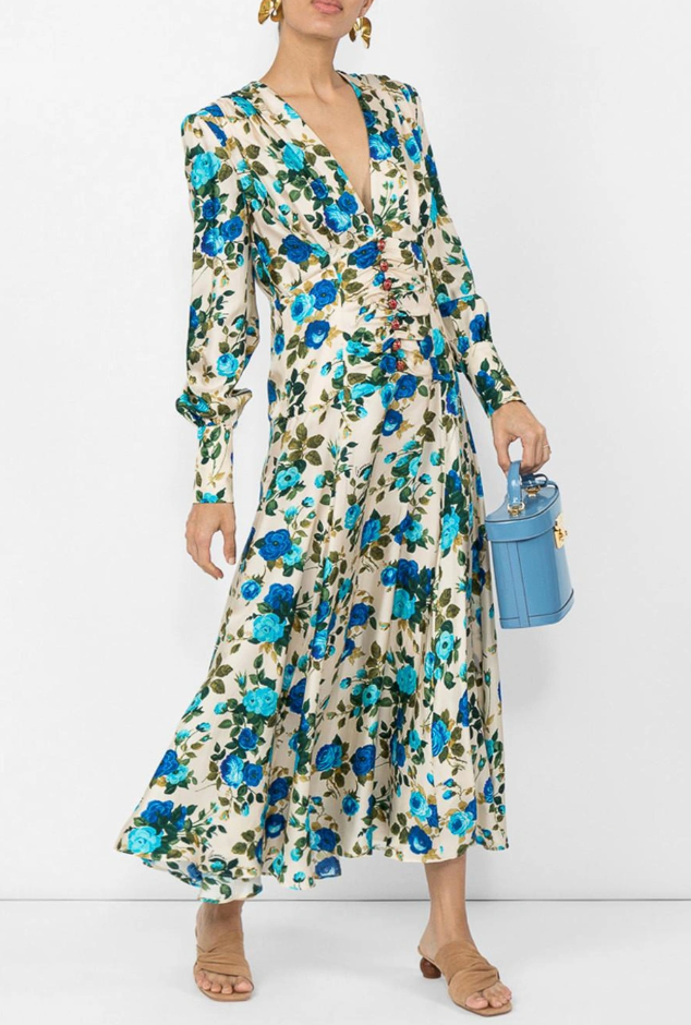 Gucci Rose-print Silk-twill Midi Dress size 40 - US 4