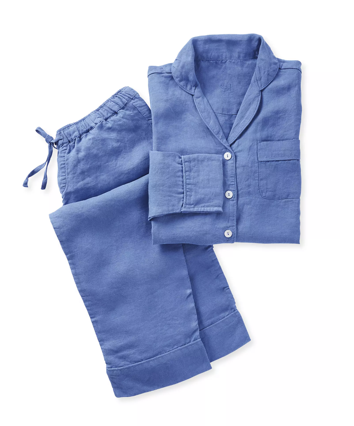 Serena and Lilly Positano Linen Pajamas in French Blue size L