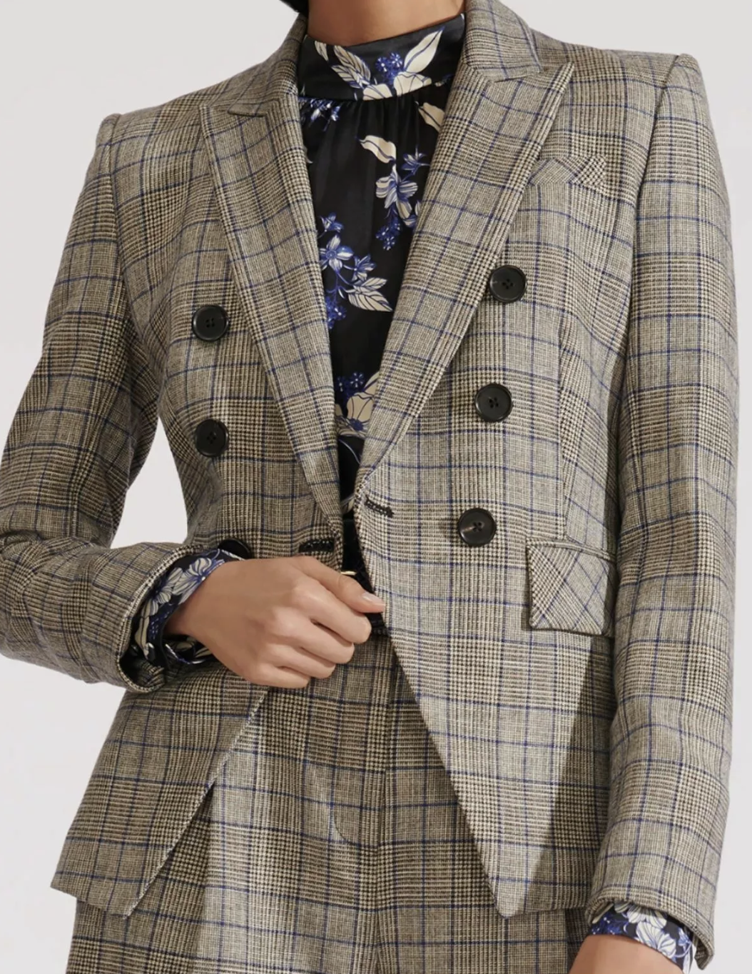 Veronica Beard Miller Dickey Jacket Gray Navy Blue Plaid size 6