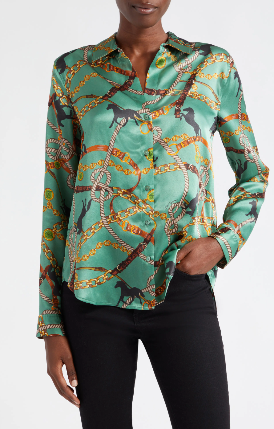L'Agence Tyler Button-Front Silk Shirt size S
