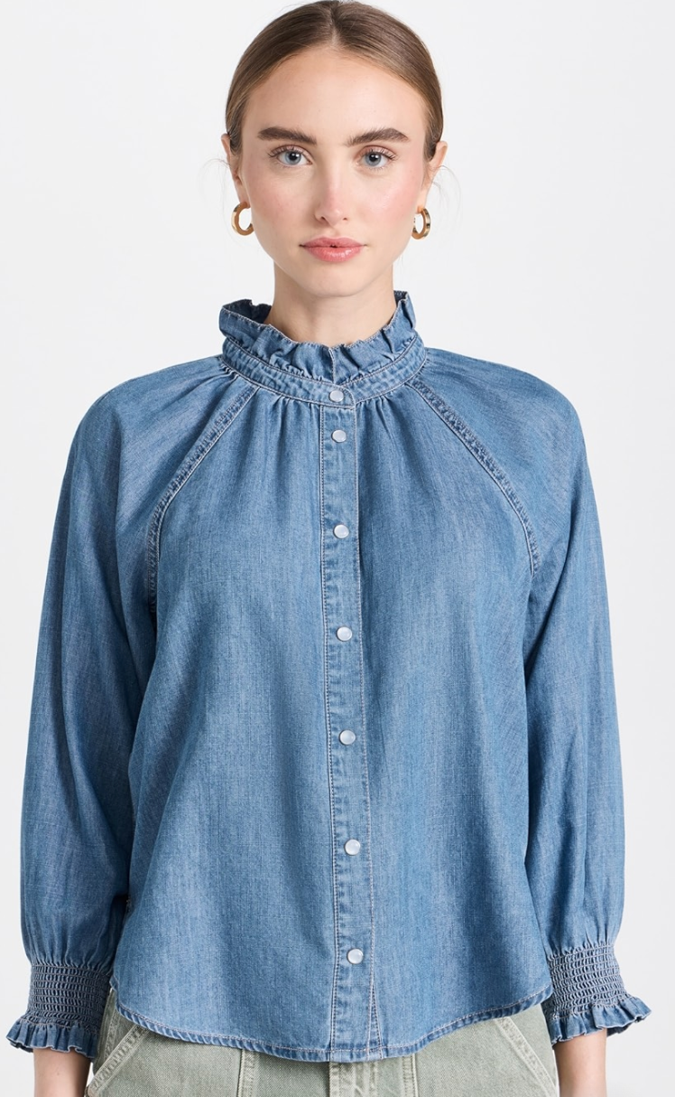 Veronica Beard Calisto Denim Shirt Top size M