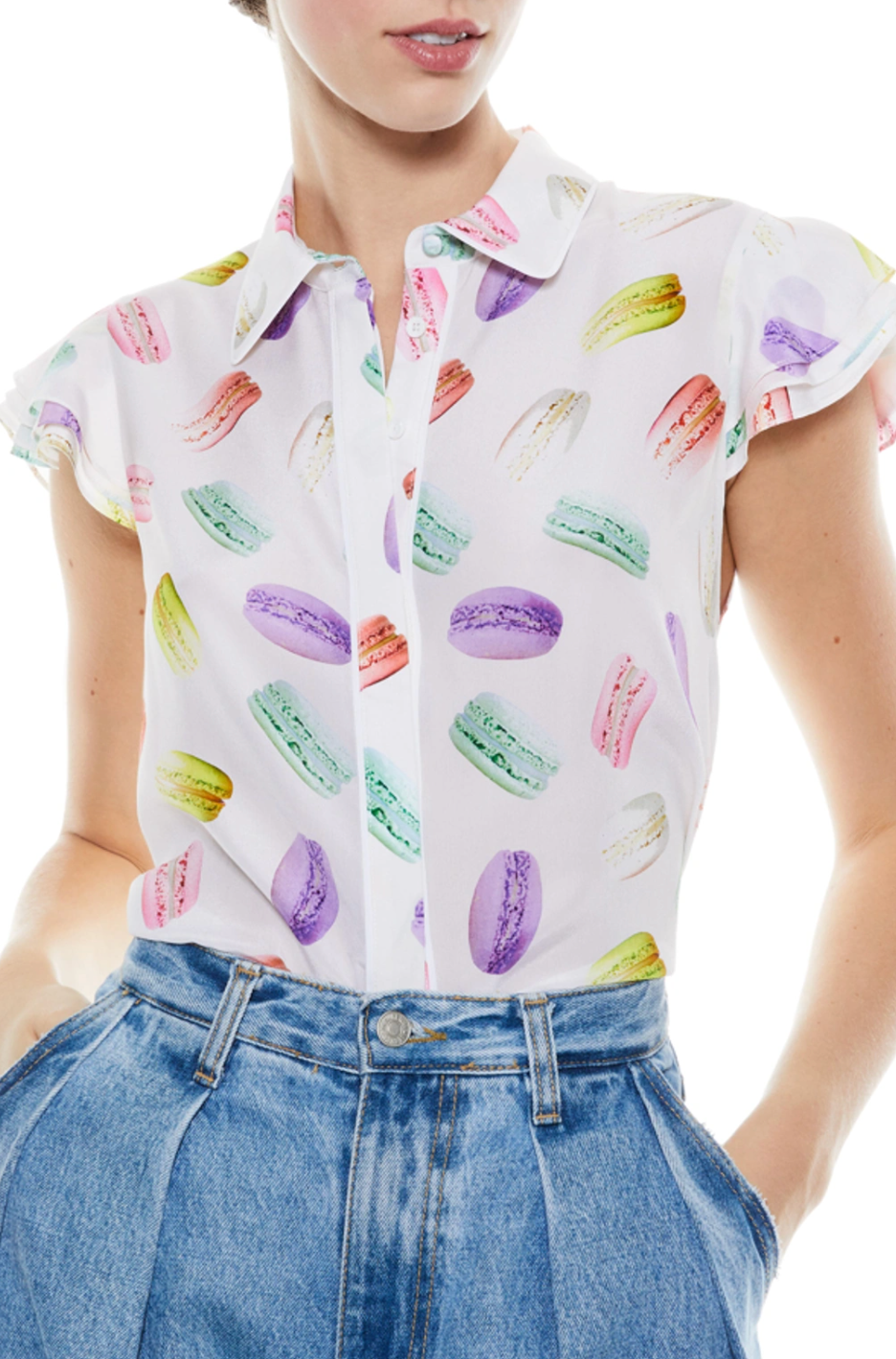 Alice and Olivia Eli Macaron Print Silk Top size S