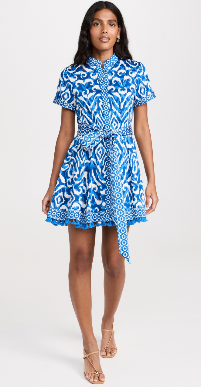 Alice and Olivia Lucy Roll Sleeve Mini Shirt Dress French Blue size 6