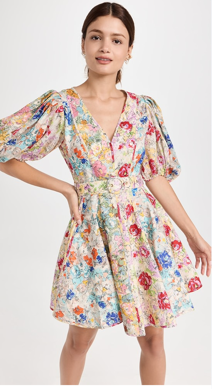 Zimmermann Clover Belted Floral-print Linen Mini Dress size US 4