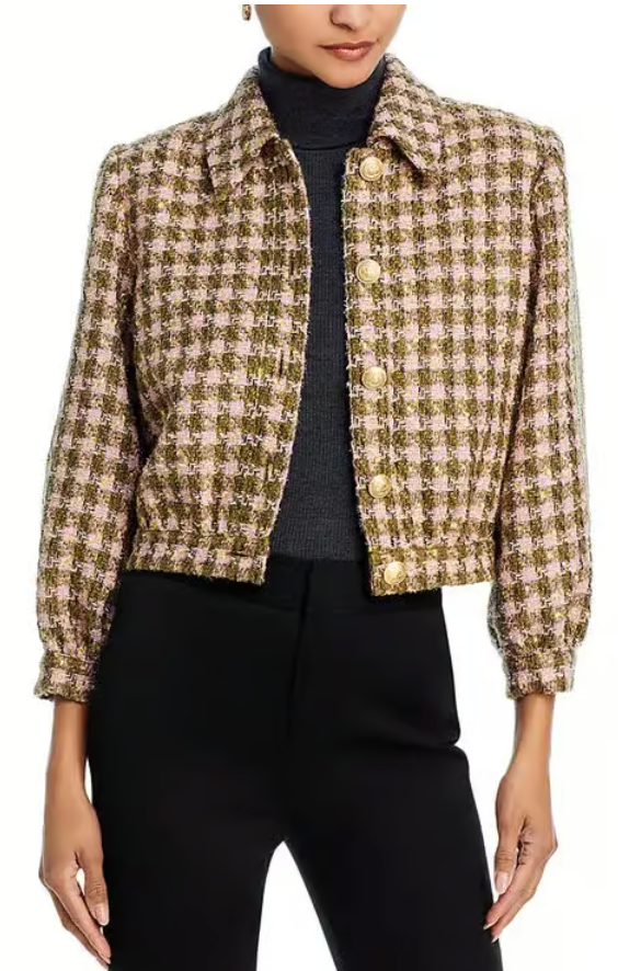 L'Agence Bridges Cropped Metallic Tweed Jacket size 6