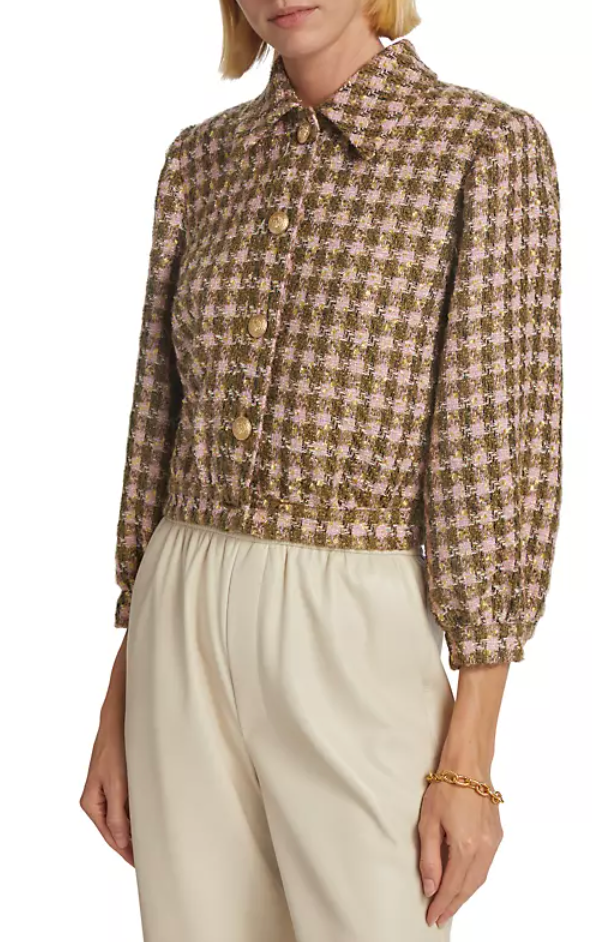 L'Agence Bridges Cropped Metallic Tweed Jacket size 6