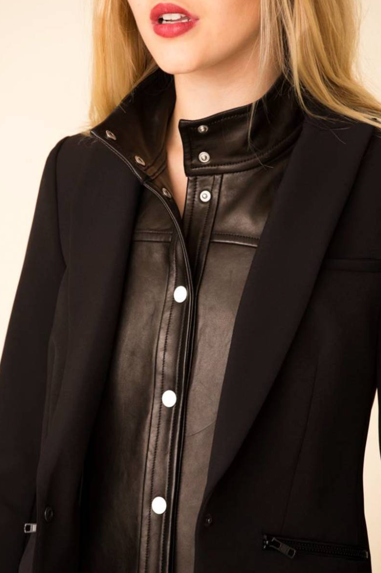 Veronica Beard Black Leather Rocco Dickie ONLY SIZE