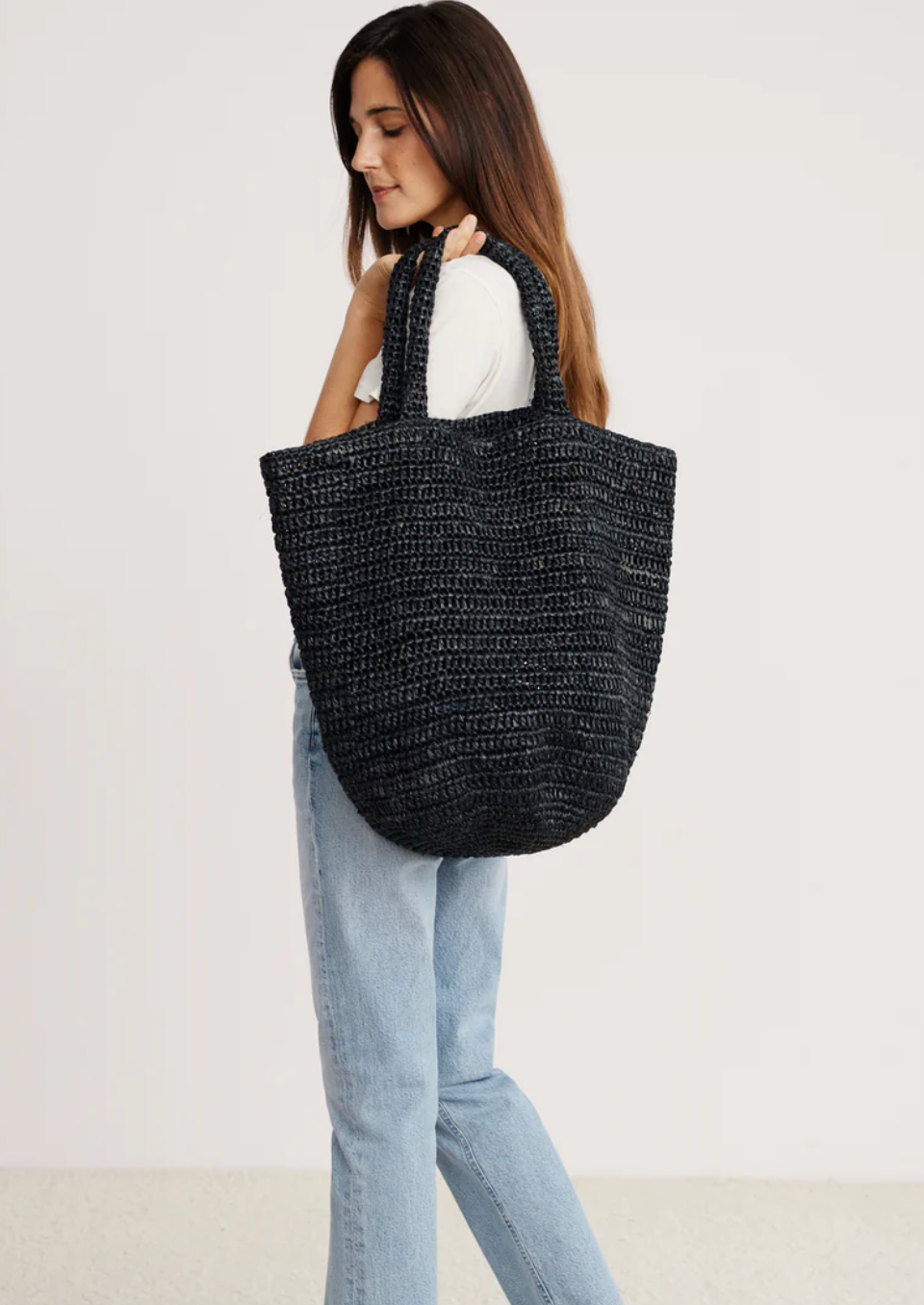 Jenni Kayne Woven Raffia Tote Black