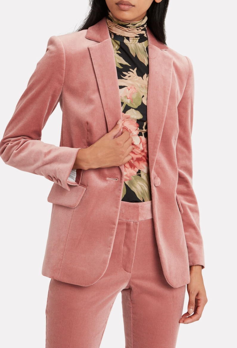 Frame Classic Velvet Single Breasted Blazer In Pastel Pink