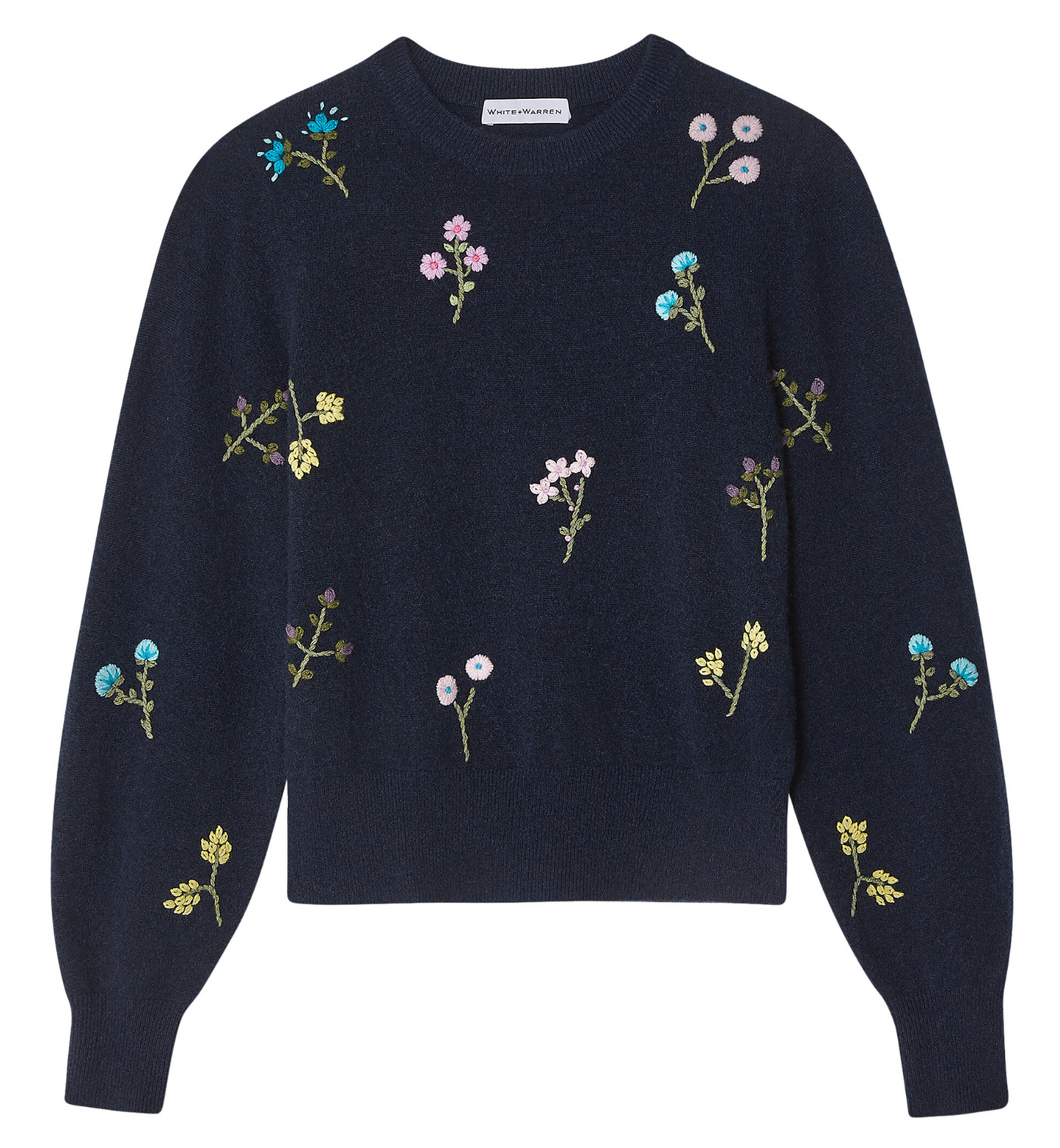 White + Warren Cashmere Embroidered Floral Crewneck size XS