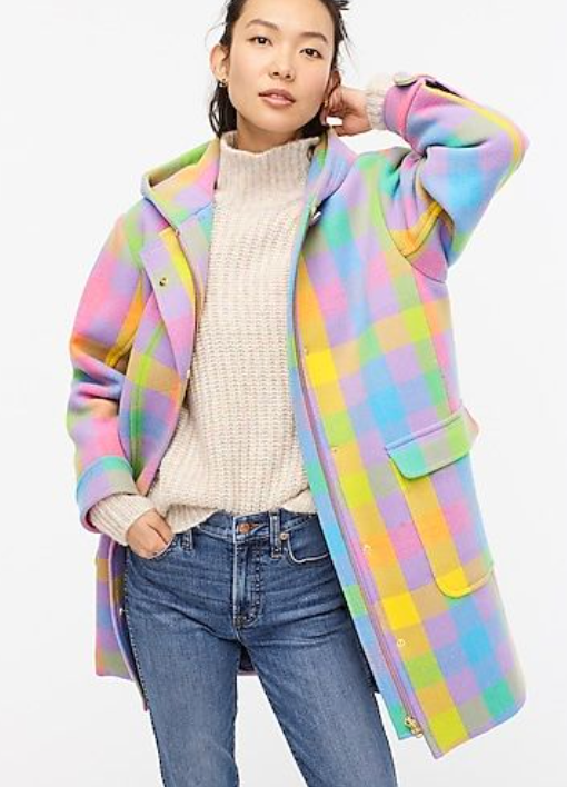 J. Crew Duffle Coat in Pastel Plaid Italian Stadium Cloth size S