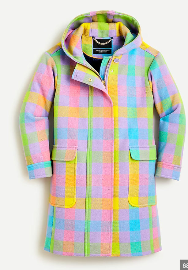 J. Crew Duffle Coat in Pastel Plaid Italian Stadium Cloth size S