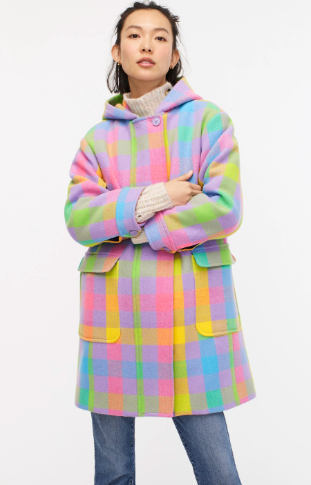 J. Crew Duffle Coat in Pastel Plaid Italian Stadium Cloth size S