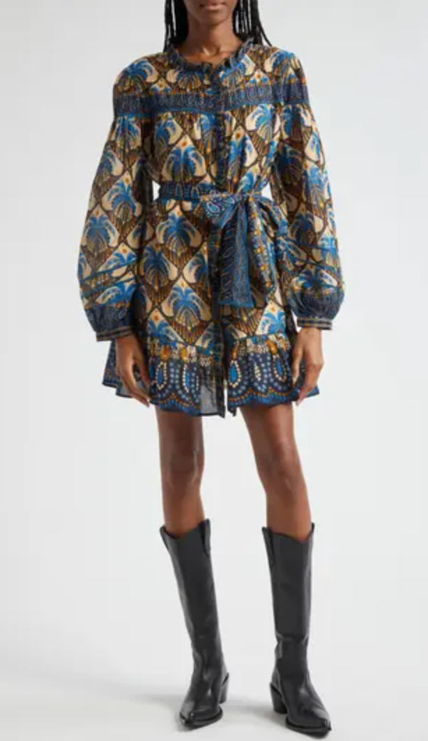 Farm Rio Cocopalm Geometric Belted Mini dress size S