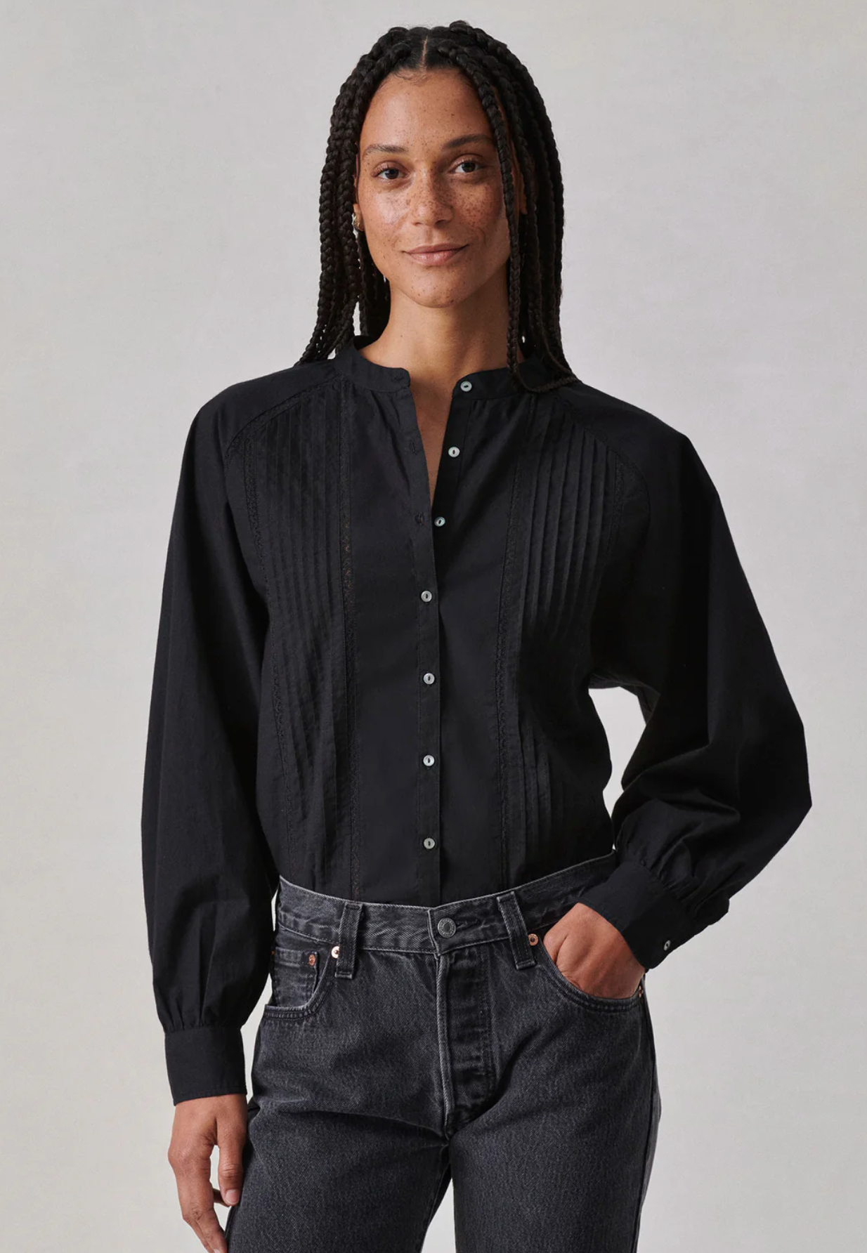 Buck Mason Black Heirloom Poplin Poet Shirt size S