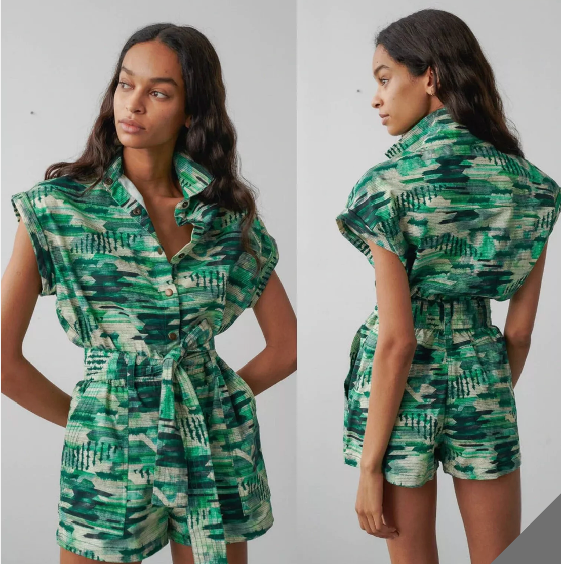 Chufy Marcia Cotton Poplin Playsuit in Green Size M