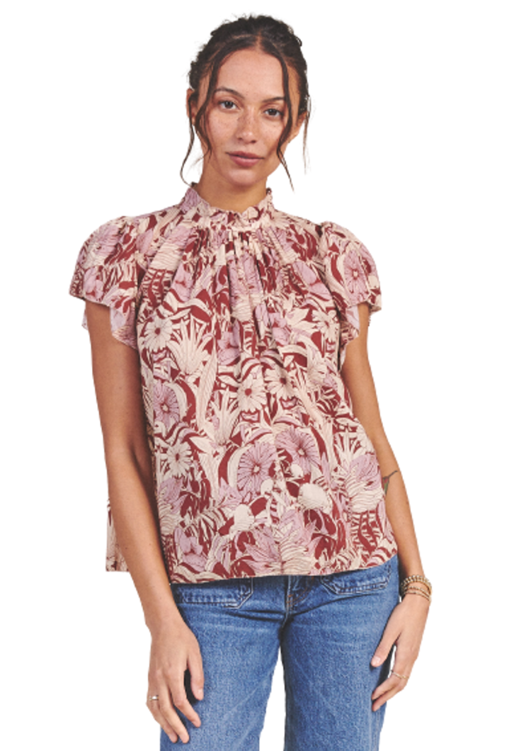Trovata Birds of Paraids Carla High Neck Top in Canela Palm size XS