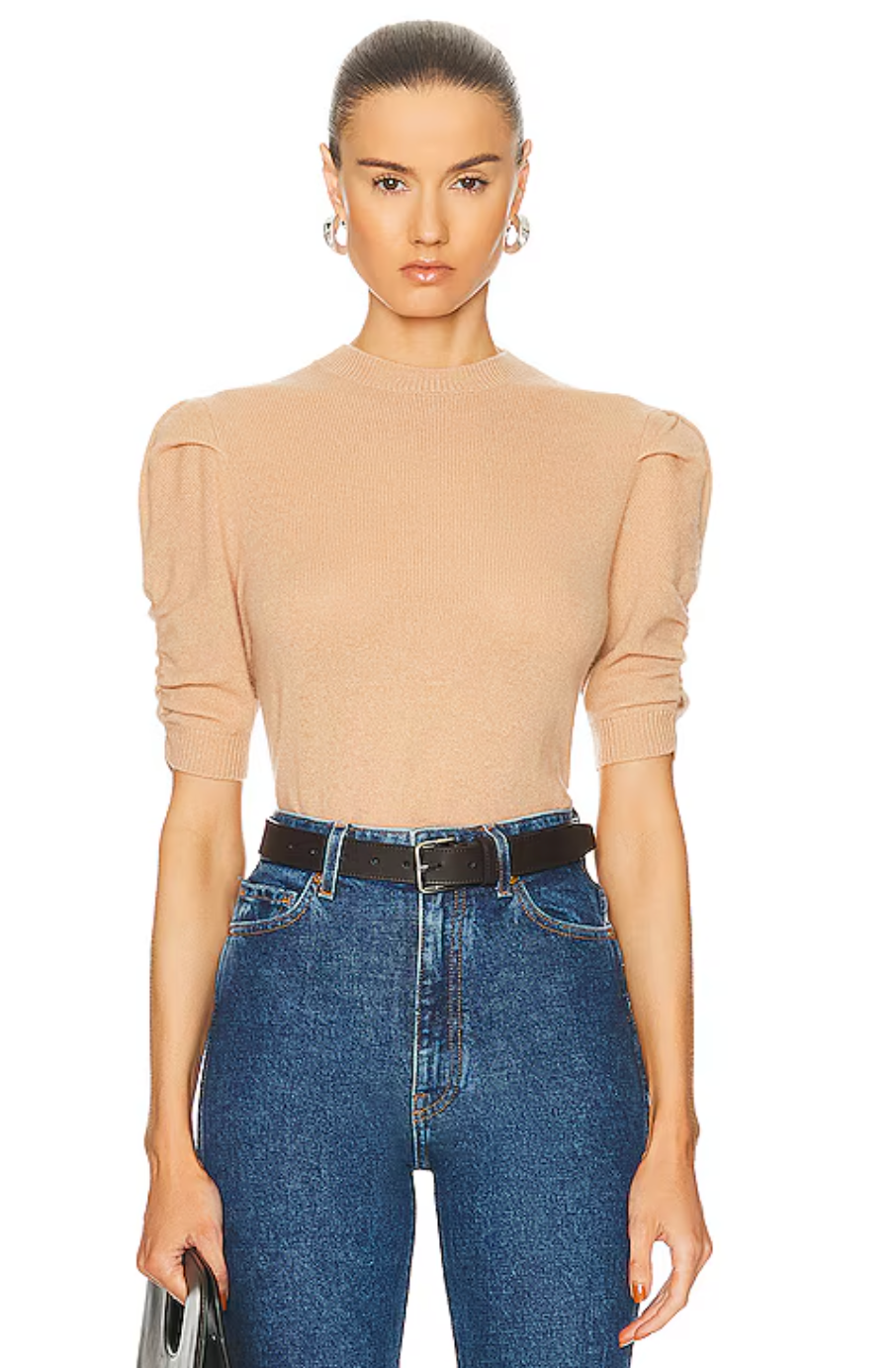 Frame Ruched Sleeve Cashmere Top size L