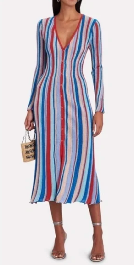 Misa Los Angeles Rafael Stripe Long Sleeve Rib Midi Dress size S