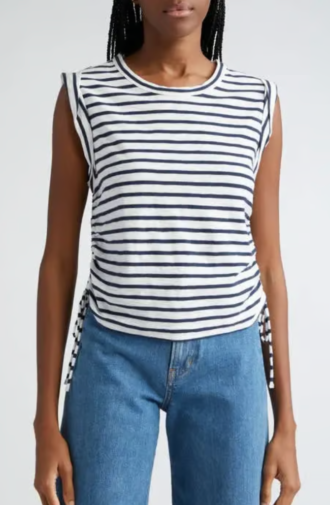 Veronica Beard Vinci Side Ruched Cotton Muscle Tee Tank size S