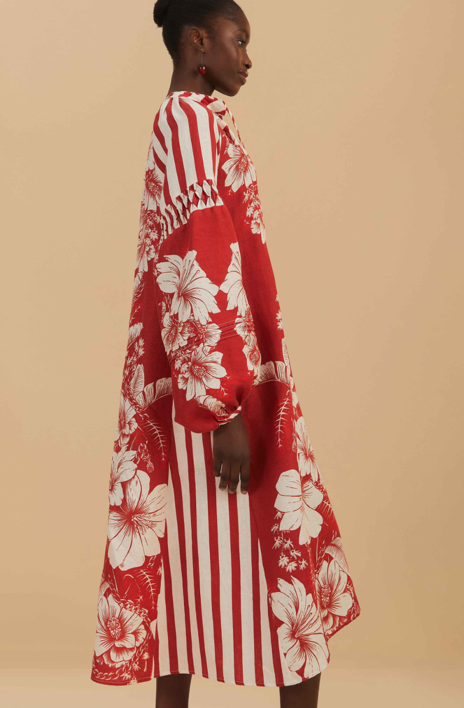 Farm Rio Red Floral Chains Stripes Midi Dress size XXS