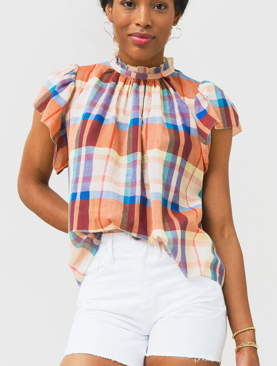 Trovata Birds of Paradis Carla Plaid Blouse size XS