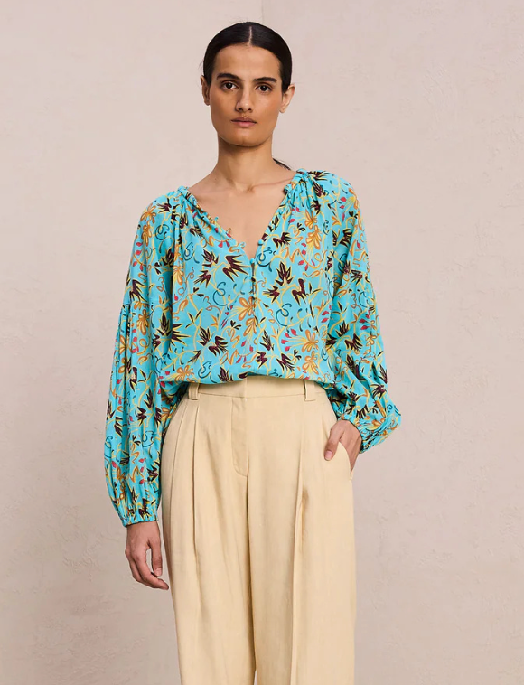 ALC Capri Floral Print Blouse In Grotto Multi size 10