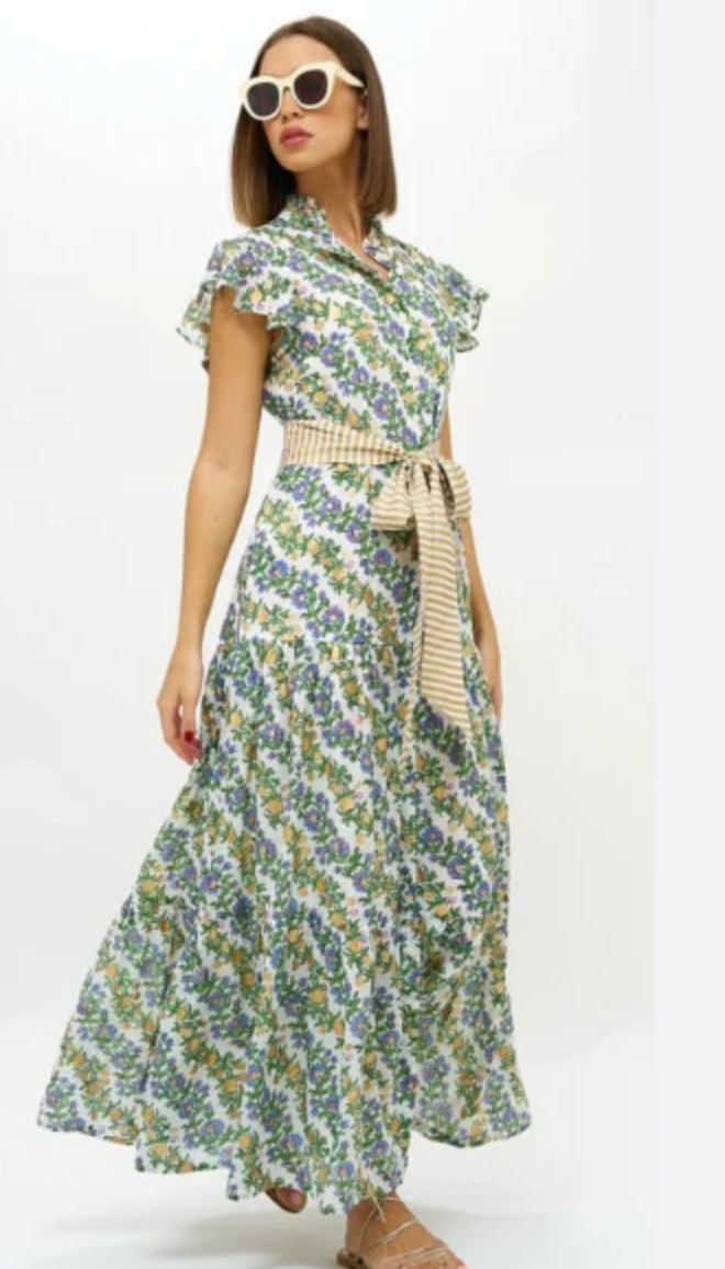 Oliphant Ruffle Collar Button Maxi Dress in Lupina Periwinkle size XL