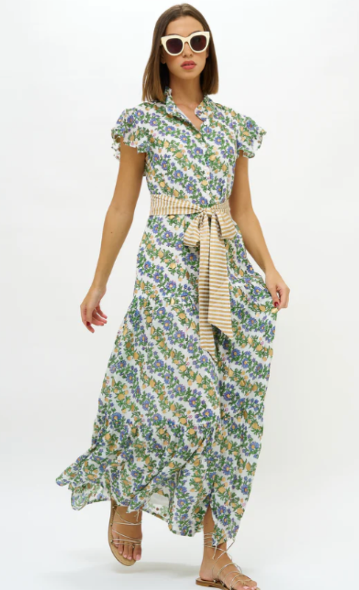 Oliphant Ruffle Collar Button Maxi Dress in Lupina Periwinkle size XL
