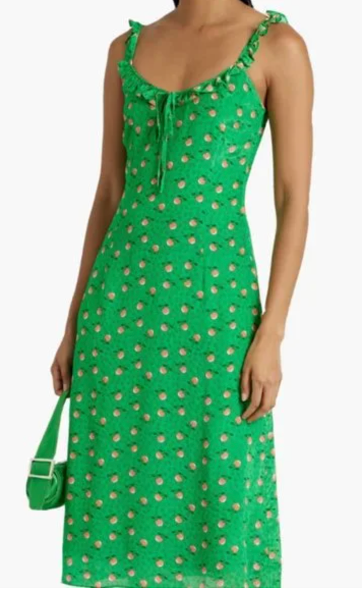 HVN Danica Ruffled Printed Crepe De Chine Midi Dress size 2