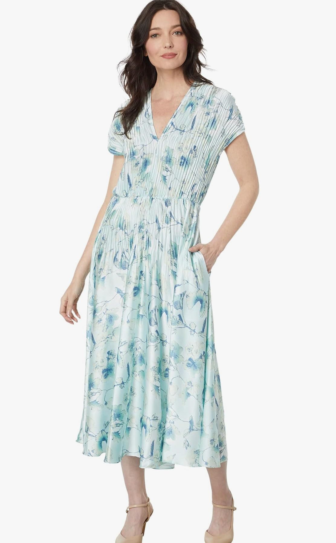 Vince Floral Crushed Cap Sleeve V-Neck Dress size M
