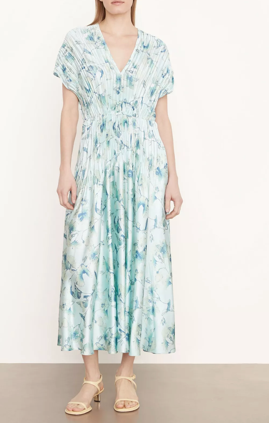 Vince Floral Crushed Cap Sleeve V-Neck Dress size M