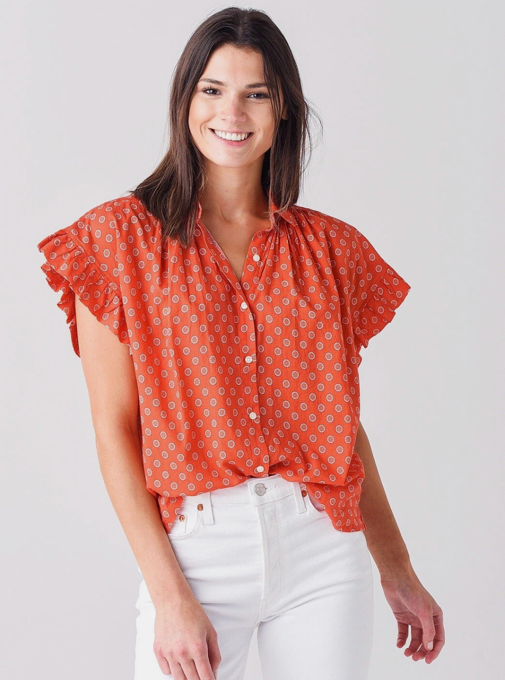 Trovata Birds of Paradis Marianne B Ruffle Sleeve Shirt size L