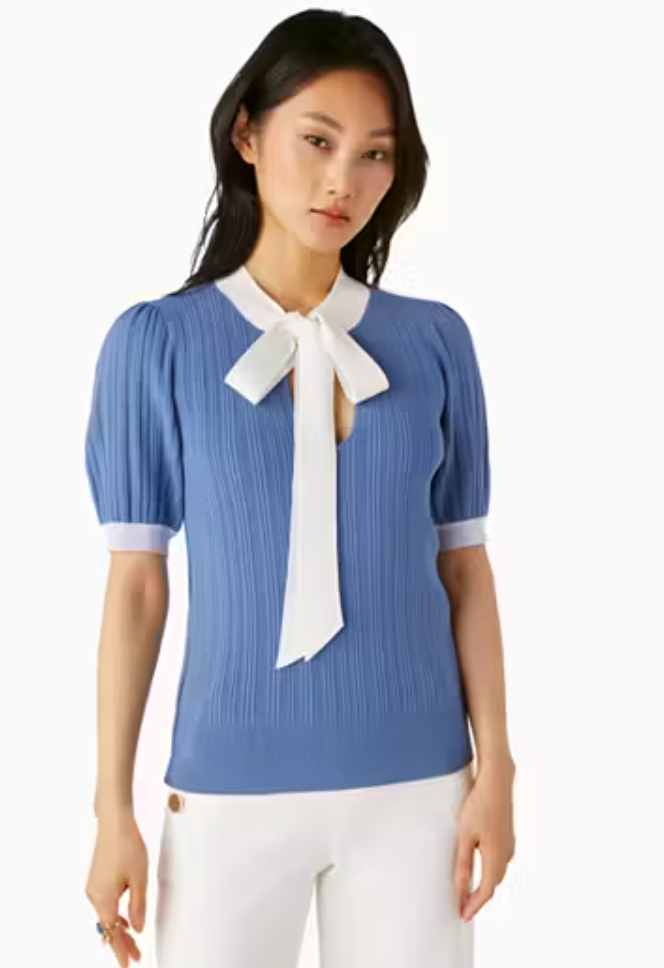 Kate Spade Colorblock Bow-neck Sweater Top size L