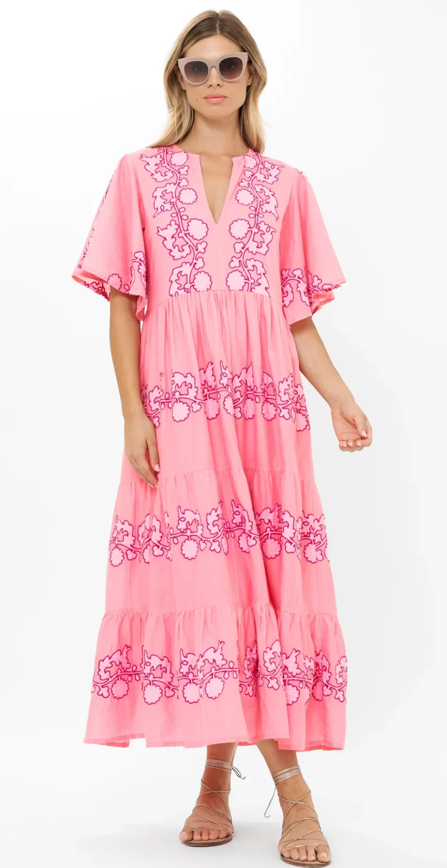 Oliphant Flirty Vneck Maxi in Tangier Pink size L