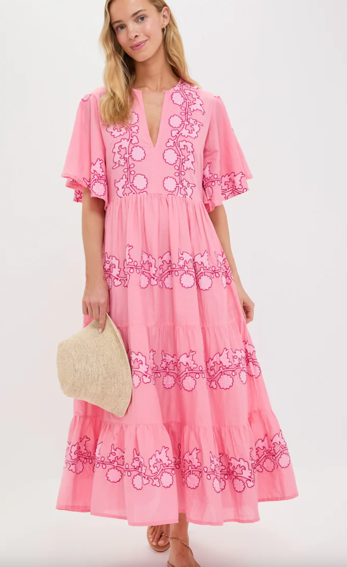 Oliphant Flirty Vneck Maxi in Tangier Pink size L